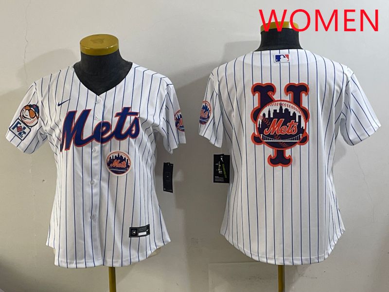 Women New York Mets Blank White Stripe Game 2025 Nike MLB Jersey style 14->women mlb jersey->Women Jersey